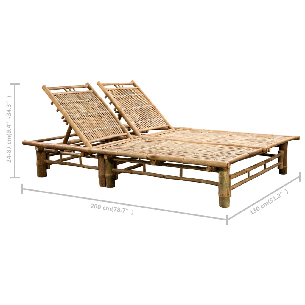 Chaise longue pour 2 personnes avec coussins Bambou