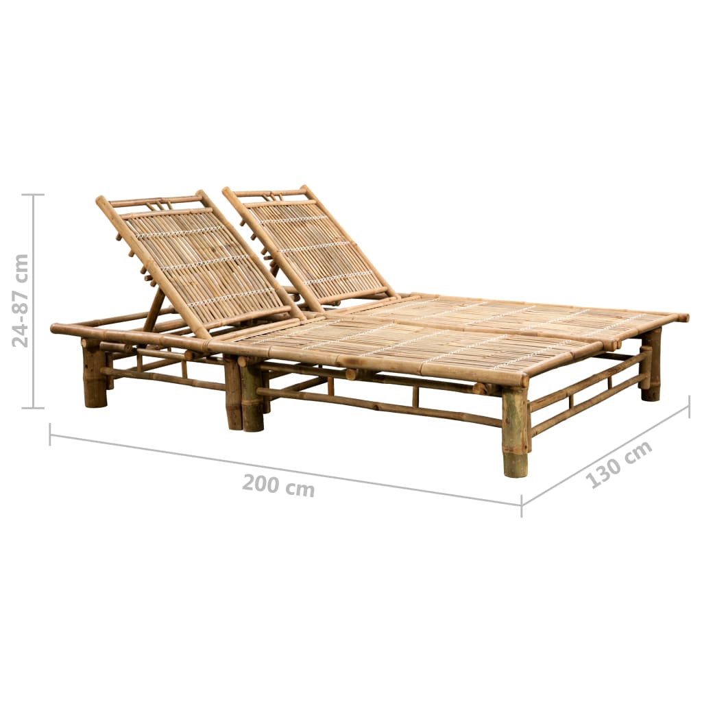 Chaise longue pour 2 personnes avec coussins Bambou