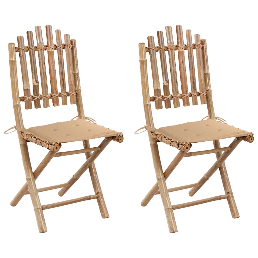 Chaises pliables de jardin lot de 2 avec coussins Bambou