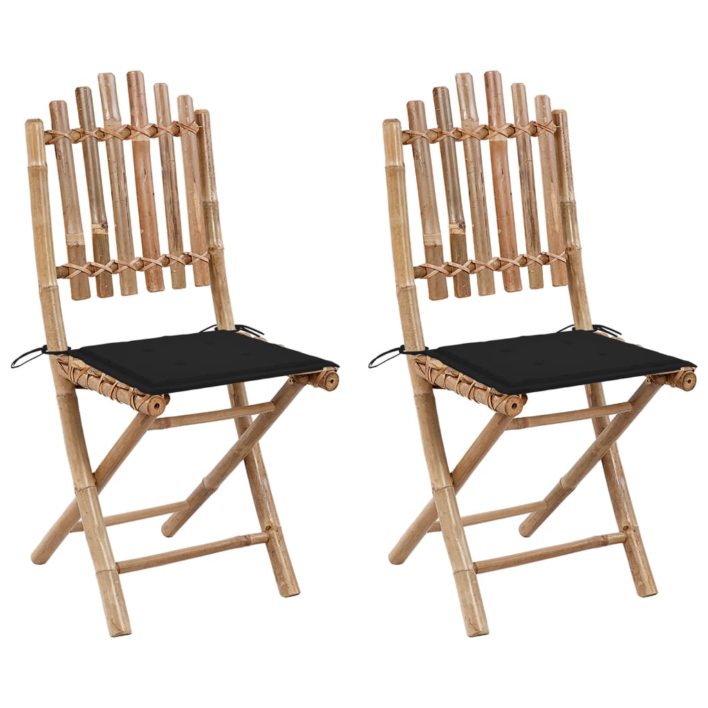 Chaises pliables de jardin lot de 2 avec coussins Bambou