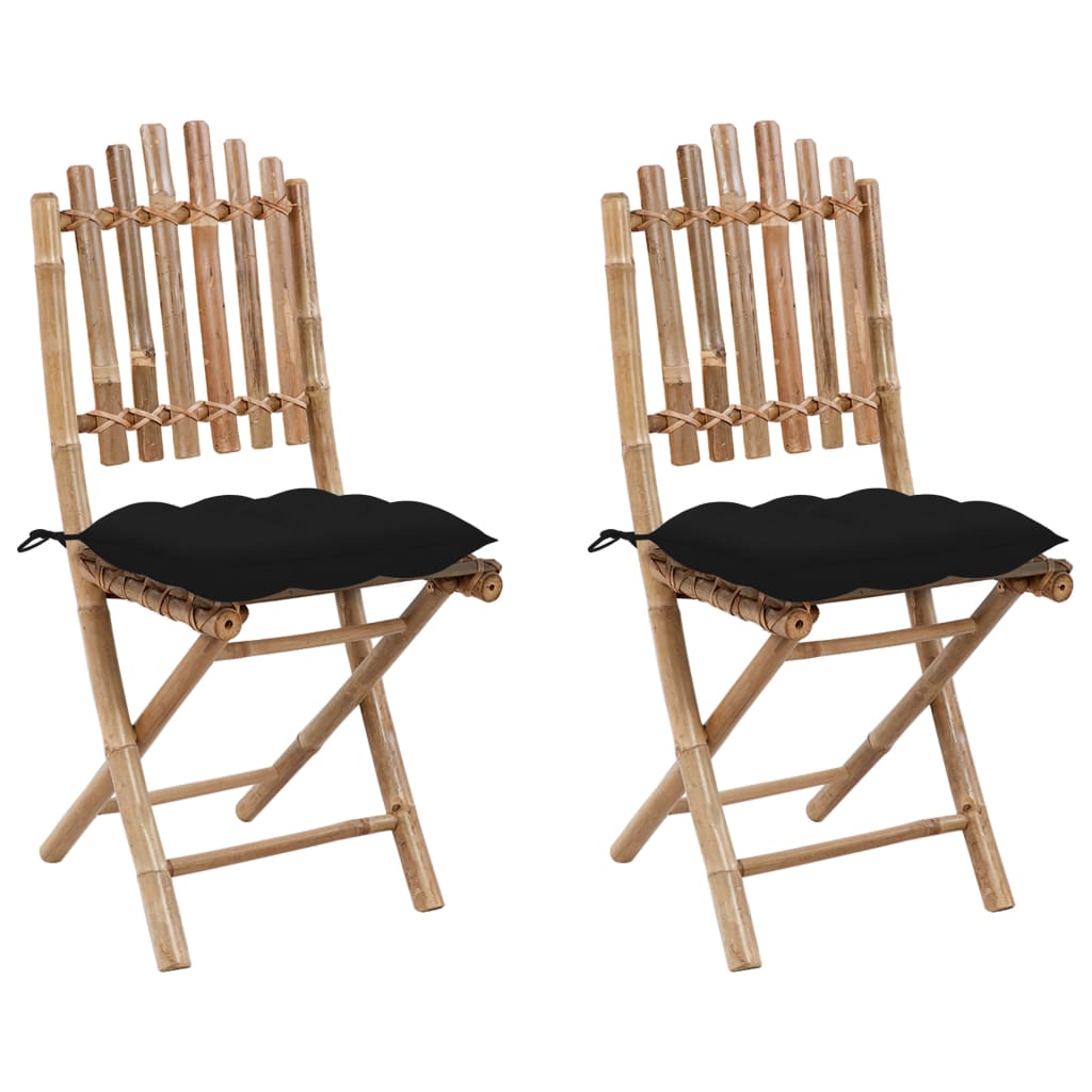 Chaises pliables de jardin lot de 2 avec coussins Bambou