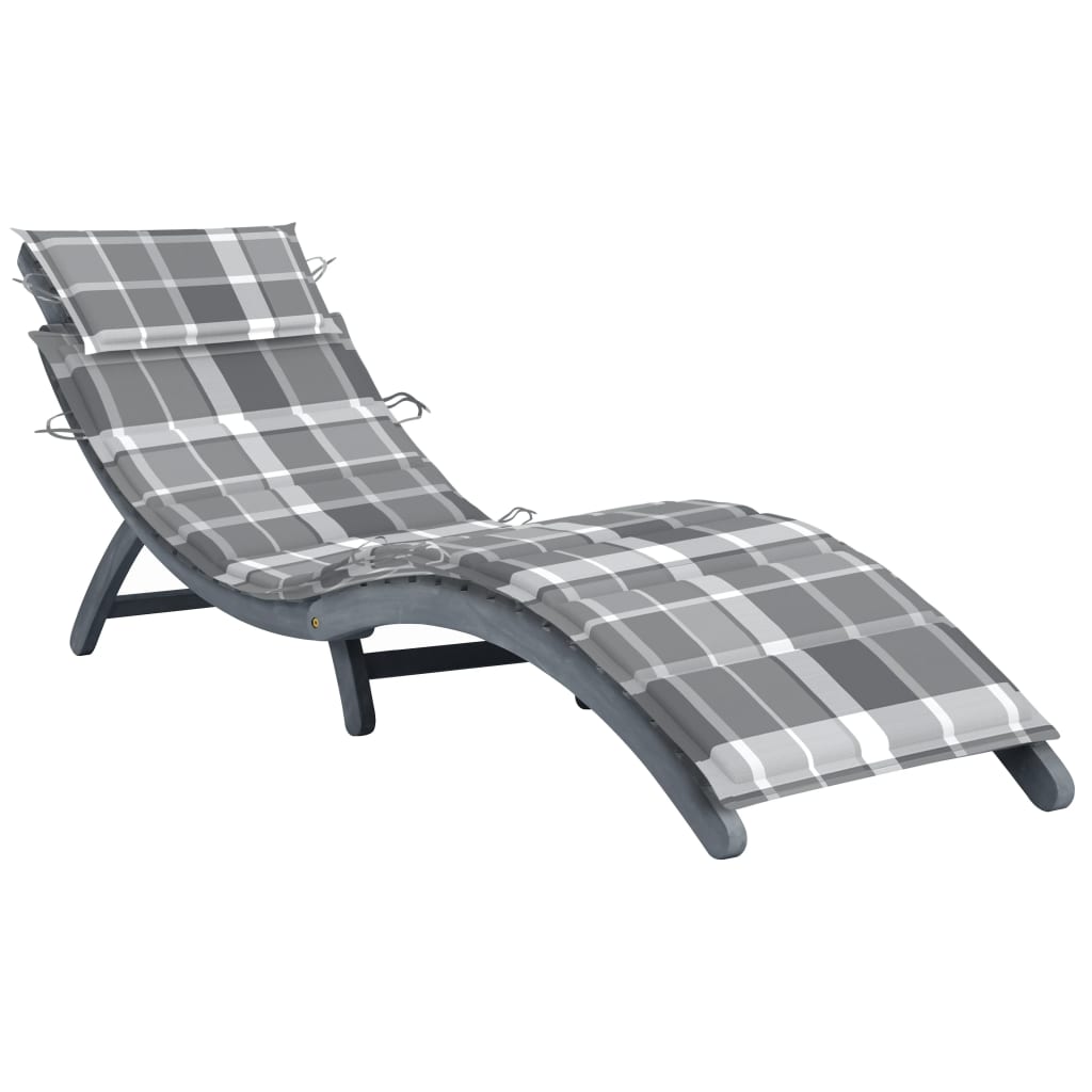 Chaise longue avec coussin Gris Bois d'acacia solide