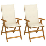 Chaises inclinables de jardin lot de 2 et coussins Bois acacia