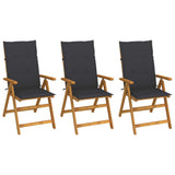 Chaises pliables de jardin lot de 3 avec coussins Bois d'acacia