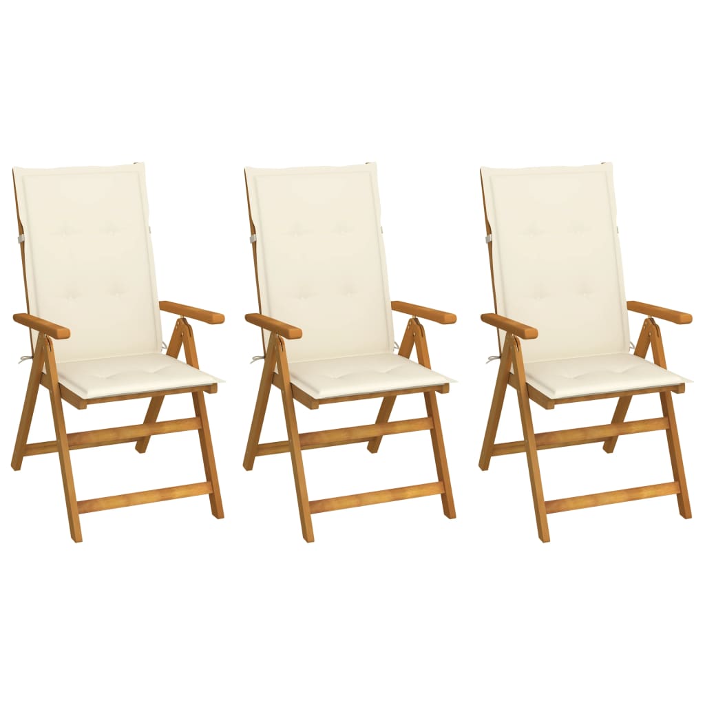 Chaises pliables de jardin lot de 3 avec coussins Bois d'acacia