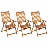 Chaises pliables de jardin lot de 3 avec coussins Bois d'acacia