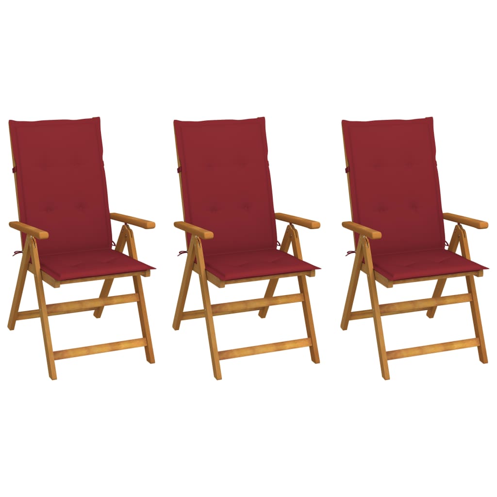 Chaises pliables de jardin lot de 3 avec coussins Bois d'acacia