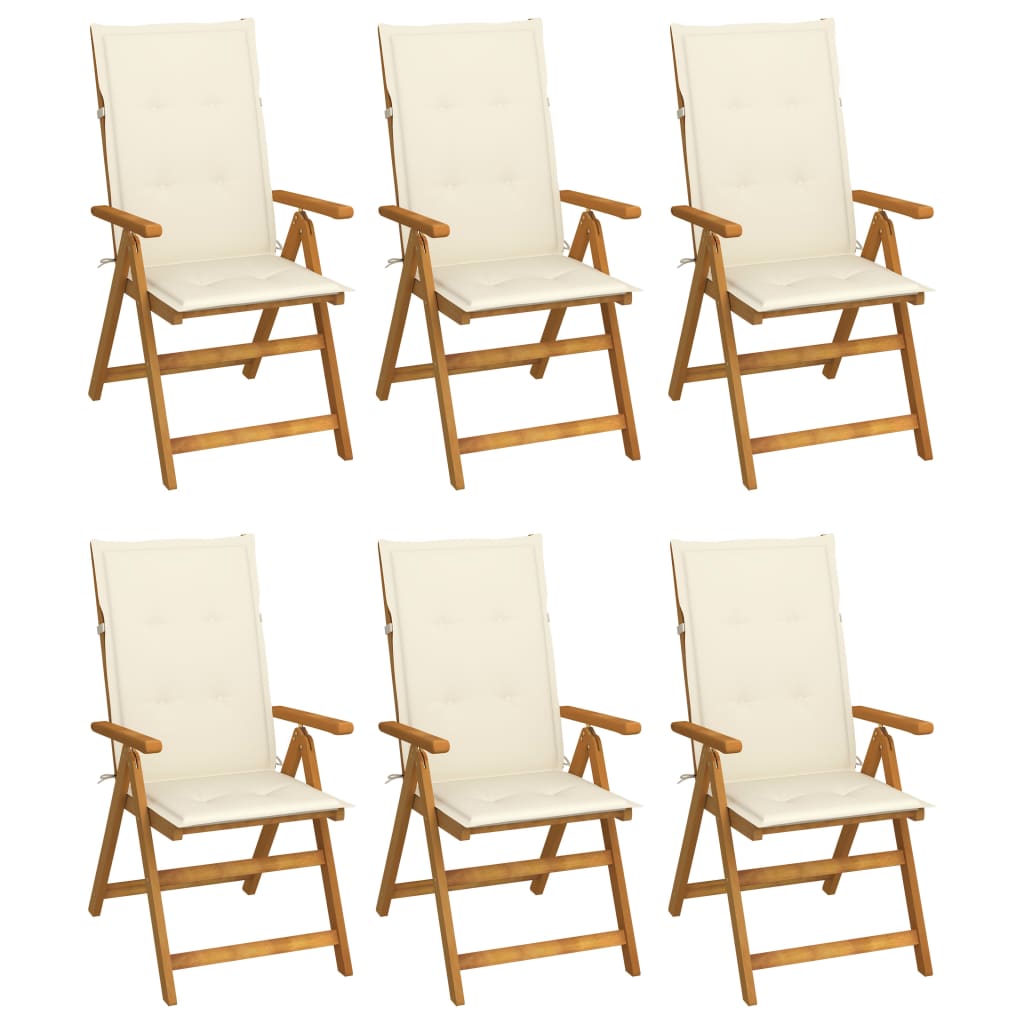 Chaises pliables de jardin lot de 6 avec coussins Bois d'acacia