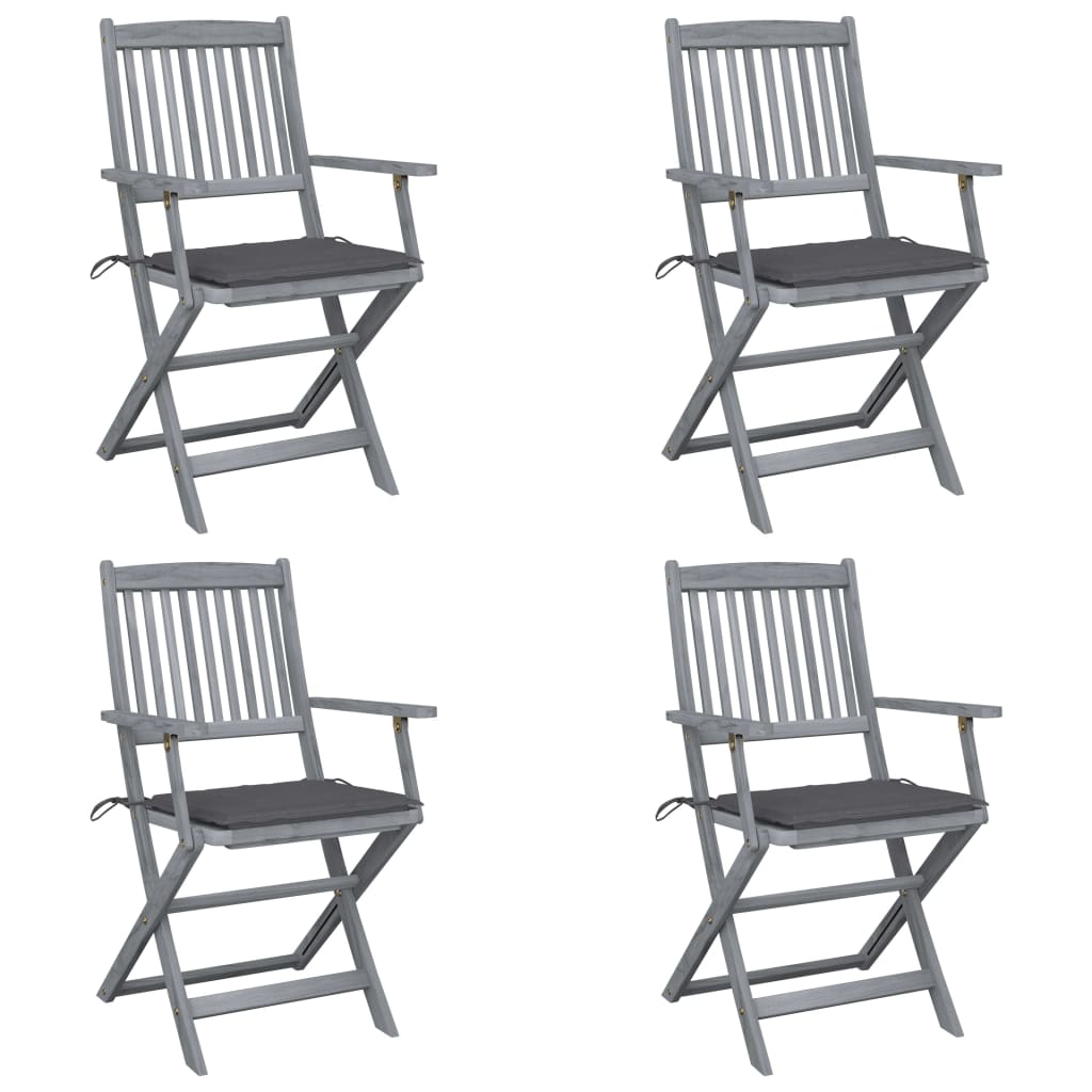 Chaises pliables d'extérieur lot de 4 et coussins Bois d'acacia