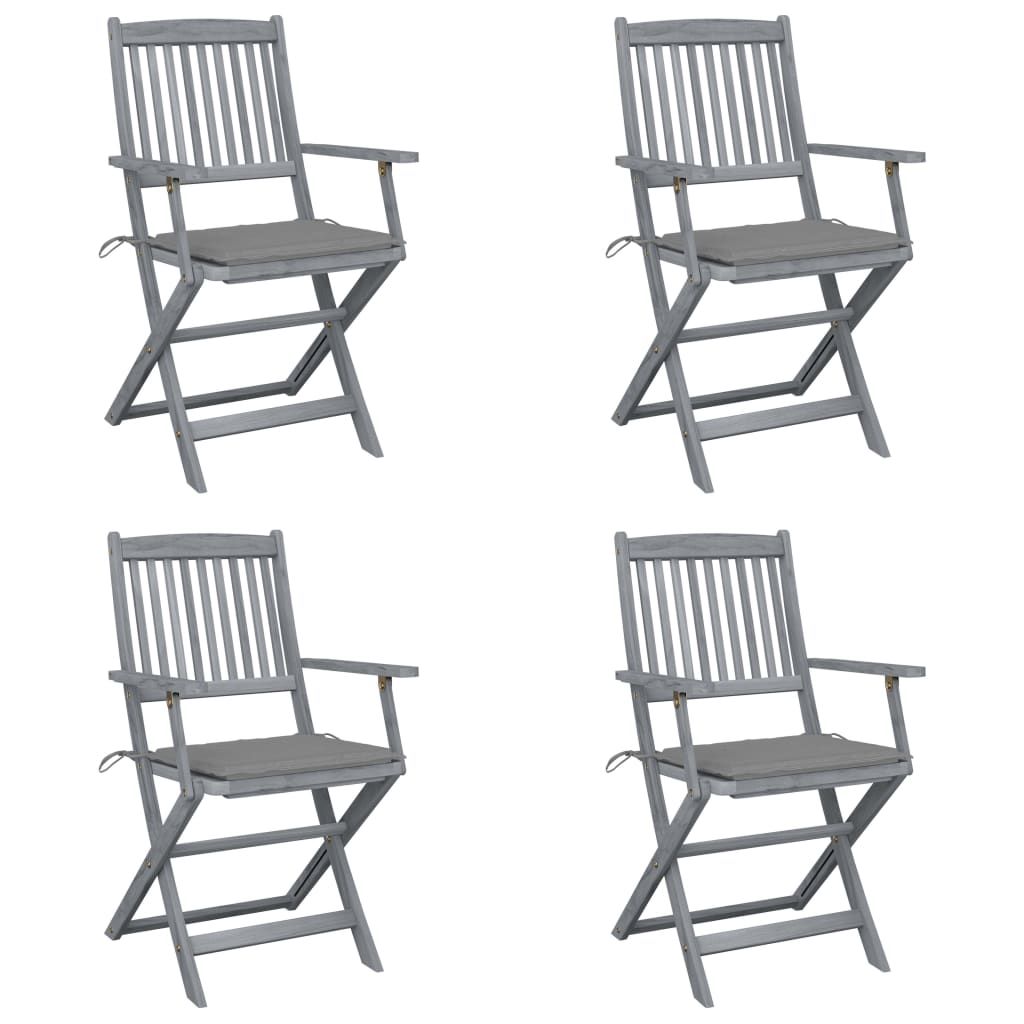 Chaises pliables d'extérieur lot de 4 et coussins Bois d'acacia