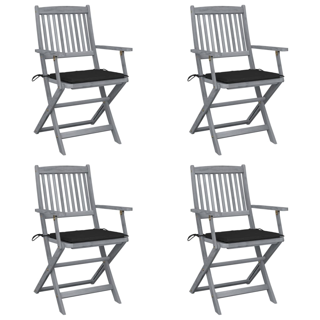 Chaises pliables d'extérieur lot de 4 et coussins Bois d'acacia