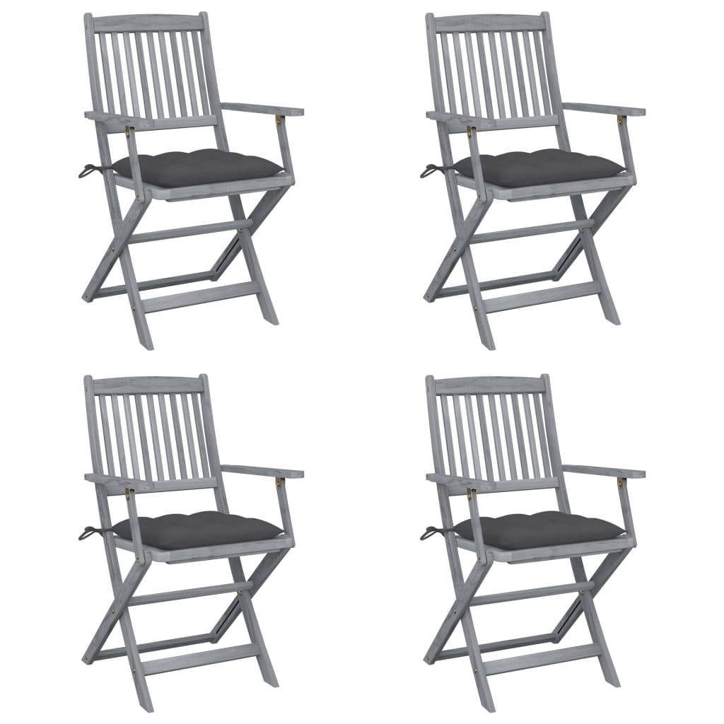 Chaises pliables d'extérieur lot de 4 et coussins Bois d'acacia