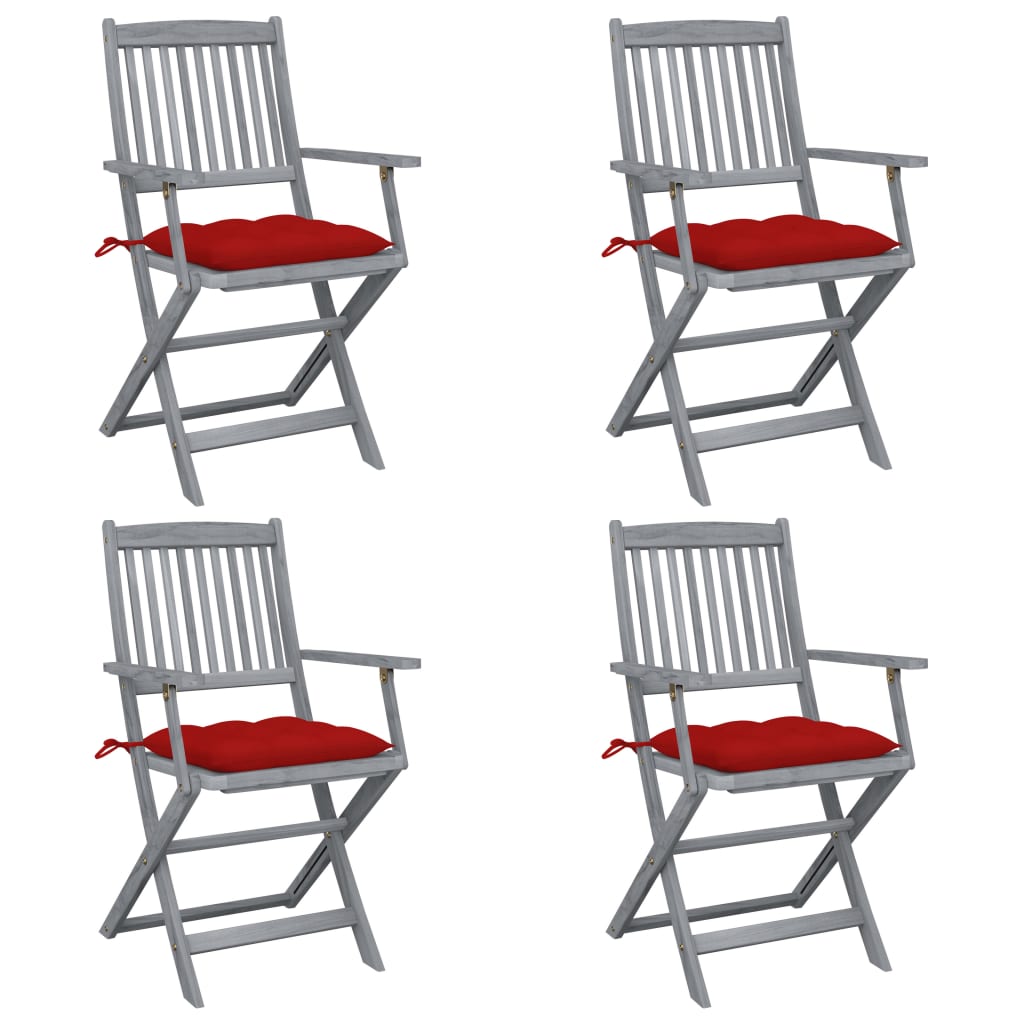 Chaises pliables d'extérieur lot de 4 et coussins Bois d'acacia