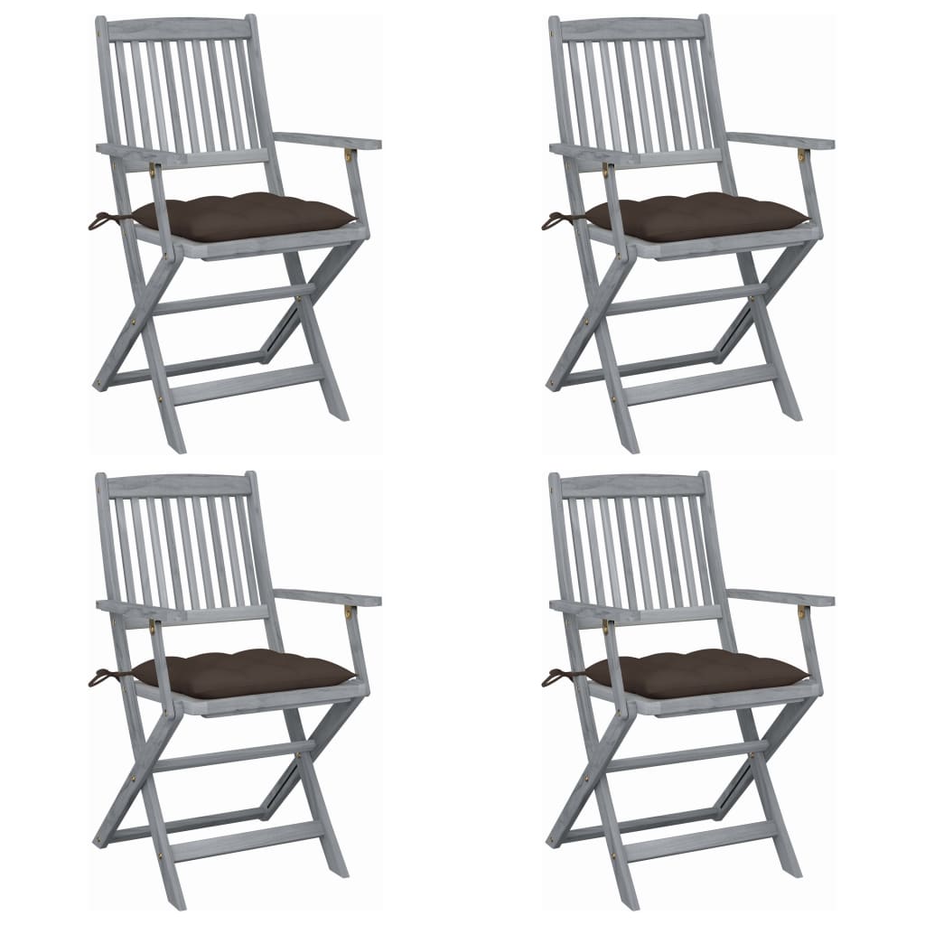 Chaises pliables d'extérieur lot de 4 et coussins Bois d'acacia