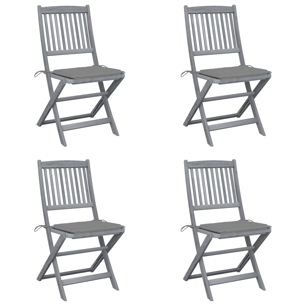 Chaises pliables d'extérieur lot de 4 et coussins Bois d'acacia