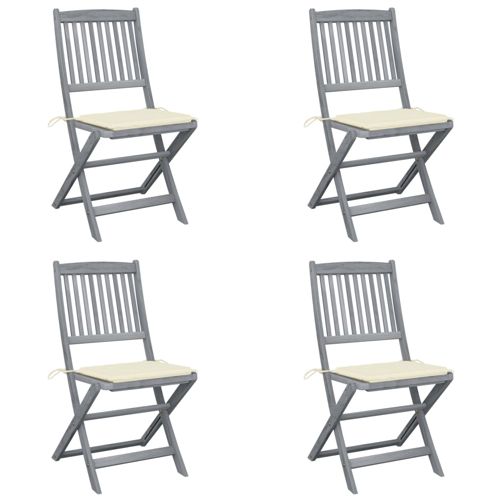 Chaises pliables d'extérieur lot de 4 et coussins Bois d'acacia