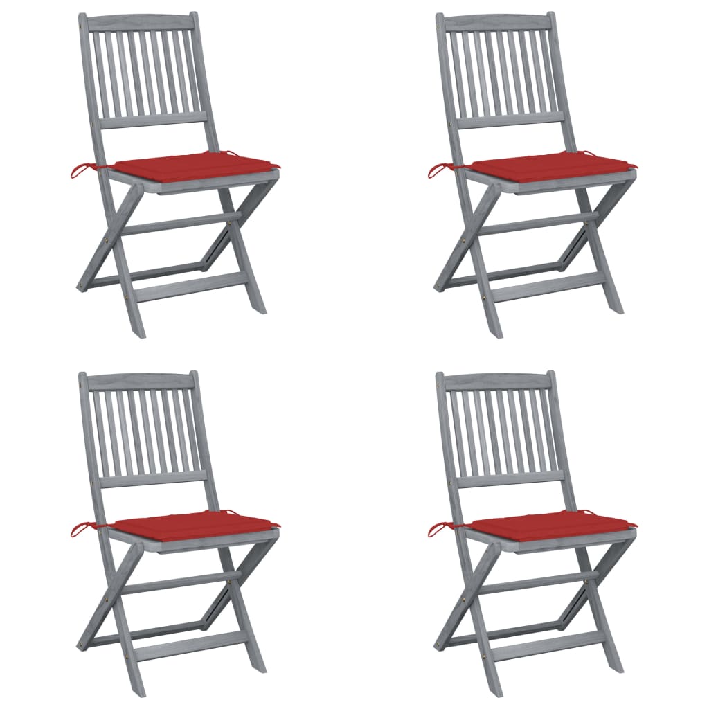 Outdoor Folding Chairs Set of 4 and Cushions Acacia Wood