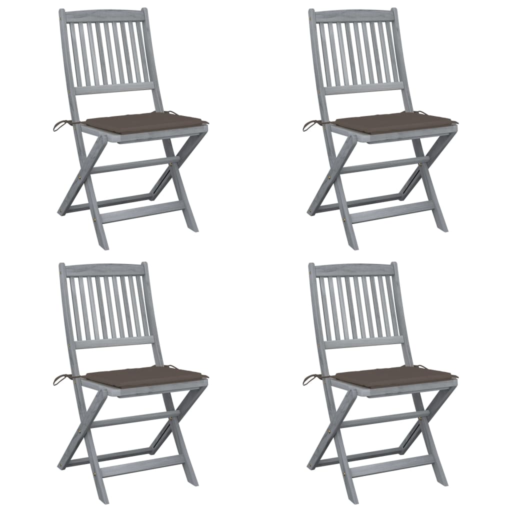 Outdoor Folding Chairs Set of 4 and Cushions Acacia Wood