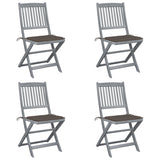 Outdoor Folding Chairs Set of 4 and Cushions Acacia Wood