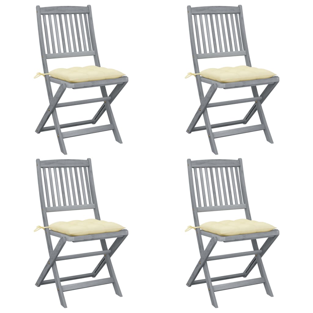 Outdoor Folding Chairs Set of 4 and Cushions Acacia Wood