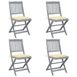 Outdoor Folding Chairs Set of 4 and Cushions Acacia Wood