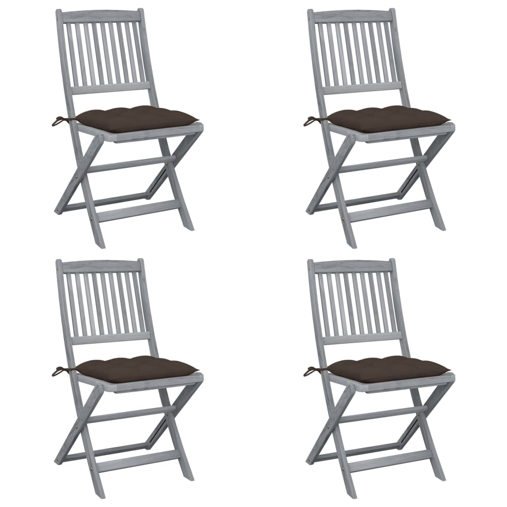 Chaises pliables d'extérieur lot de 4 et coussins Bois d'acacia