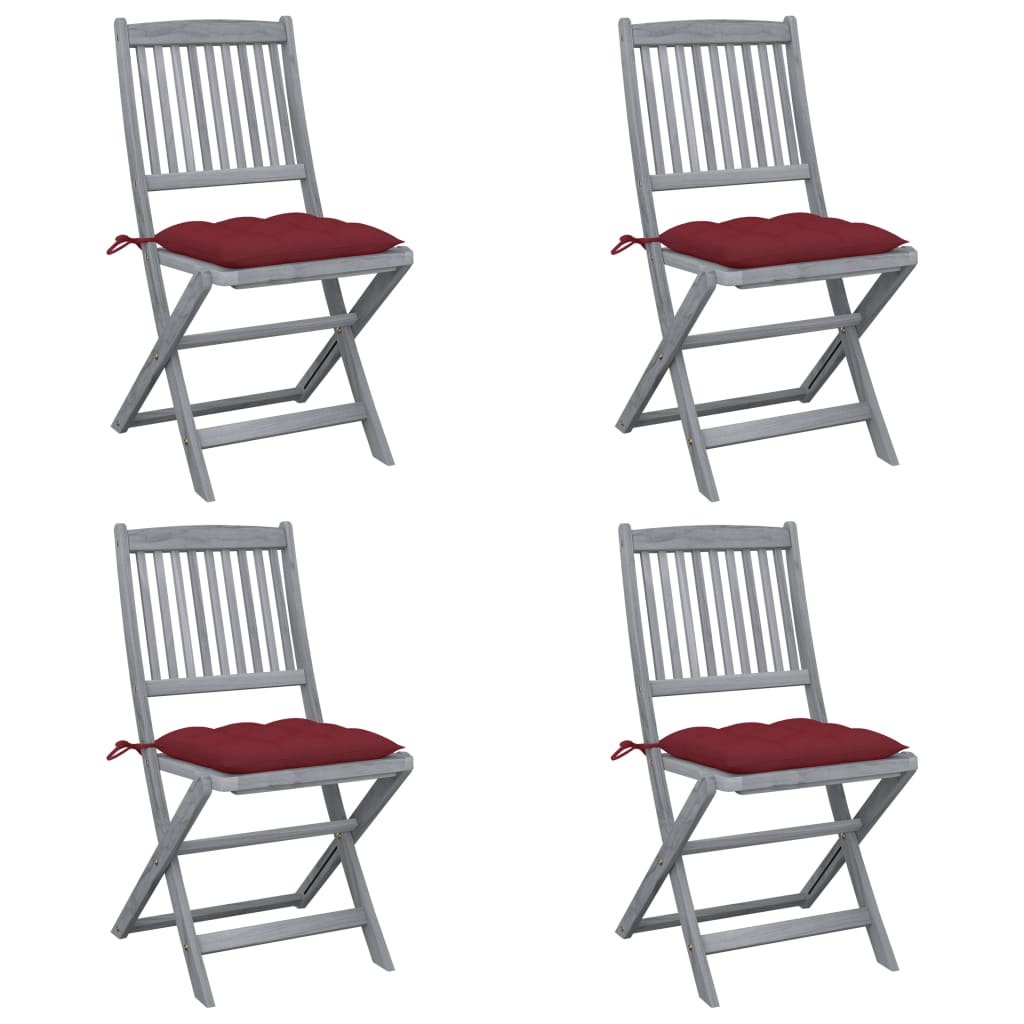 Outdoor Folding Chairs Set of 4 and Cushions Acacia Wood