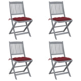 Outdoor Folding Chairs Set of 4 and Cushions Acacia Wood