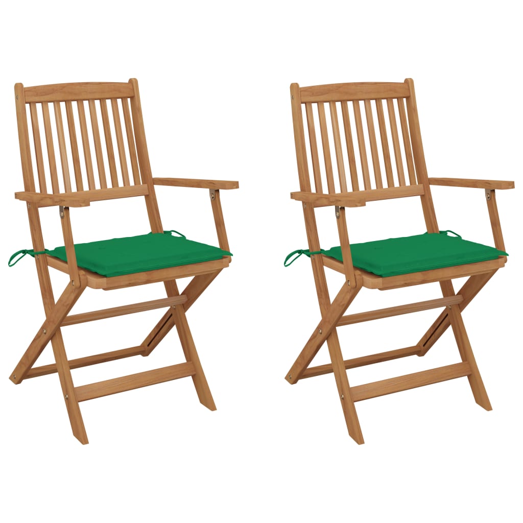 Chaises pliables de jardin lot de 2 avec coussins Bois d'acacia