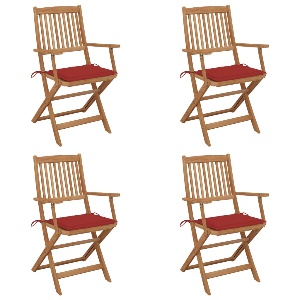 Chaises pliables de jardin lot de 4 avec coussins Bois d'acacia