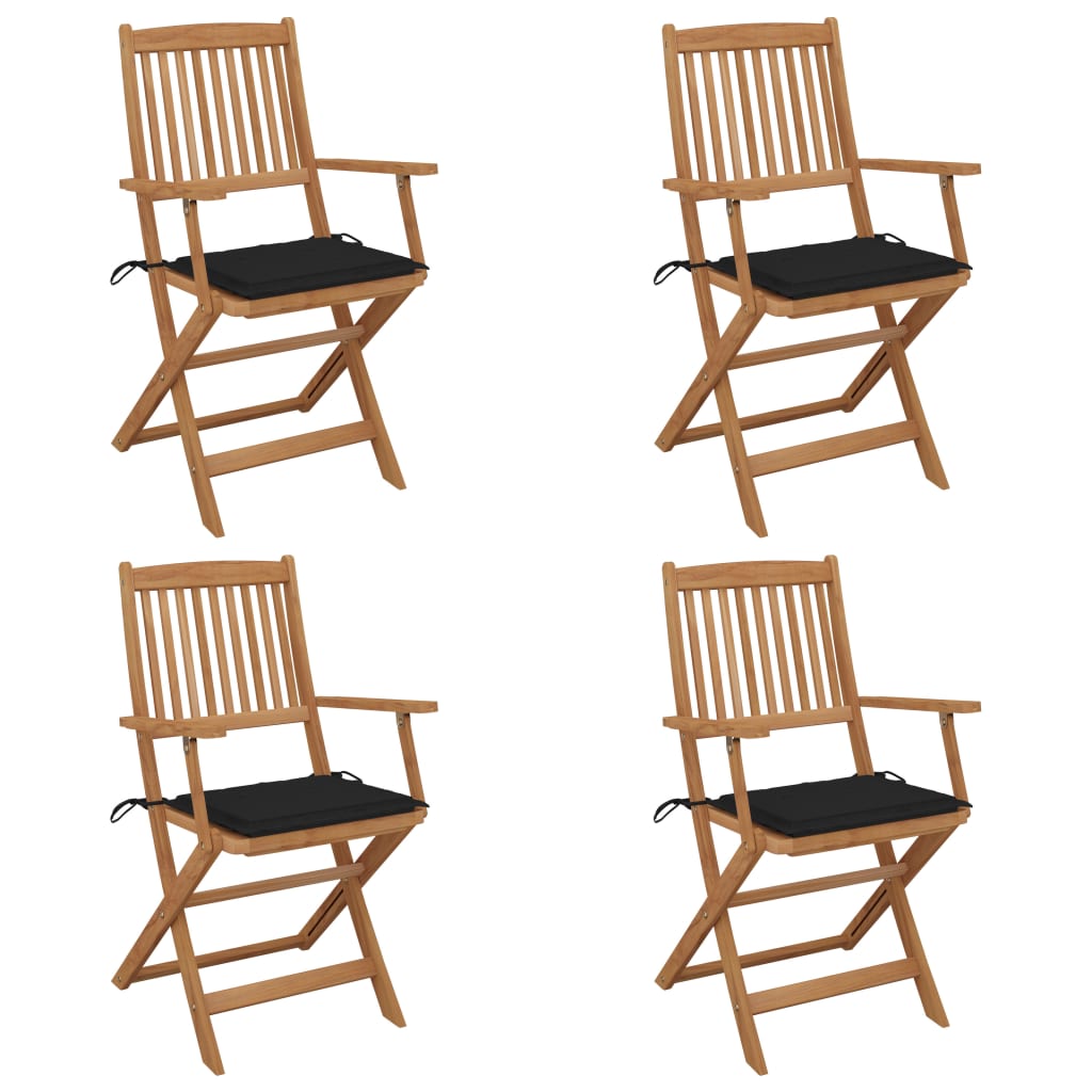 Chaises pliables de jardin lot de 4 avec coussins Bois d'acacia