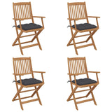 Chaises pliables de jardin lot de 4 avec coussins Bois d'acacia