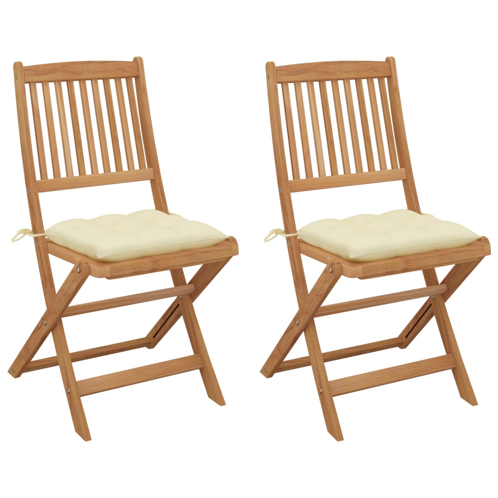 Chaises pliables de jardin lot de 2 avec coussins Bois d'acacia