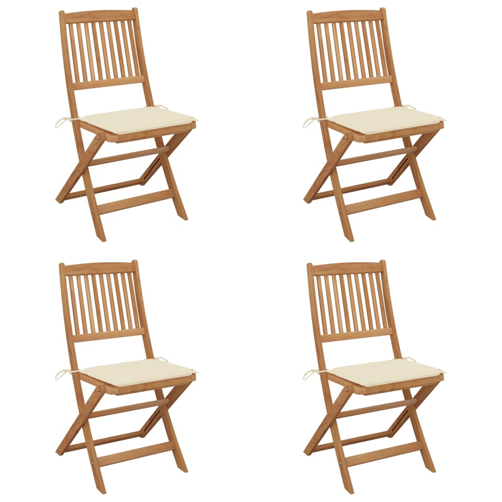 Chaises pliables de jardin lot de 4 avec coussins Bois d'acacia