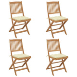 Folding Garden Chairs Set of 4 with Cushions Acacia Wood