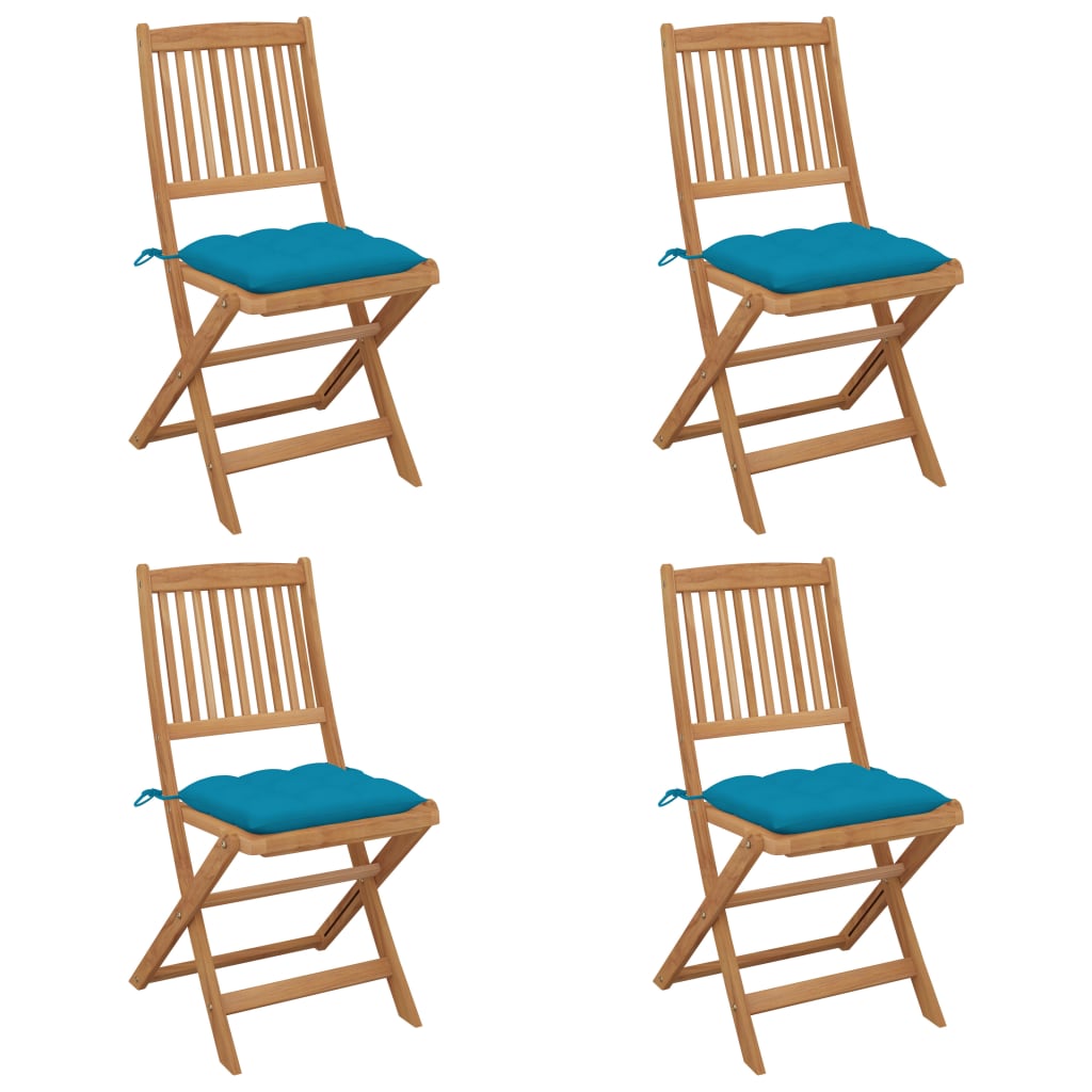 Folding Garden Chairs Set of 4 with Cushions Acacia Wood