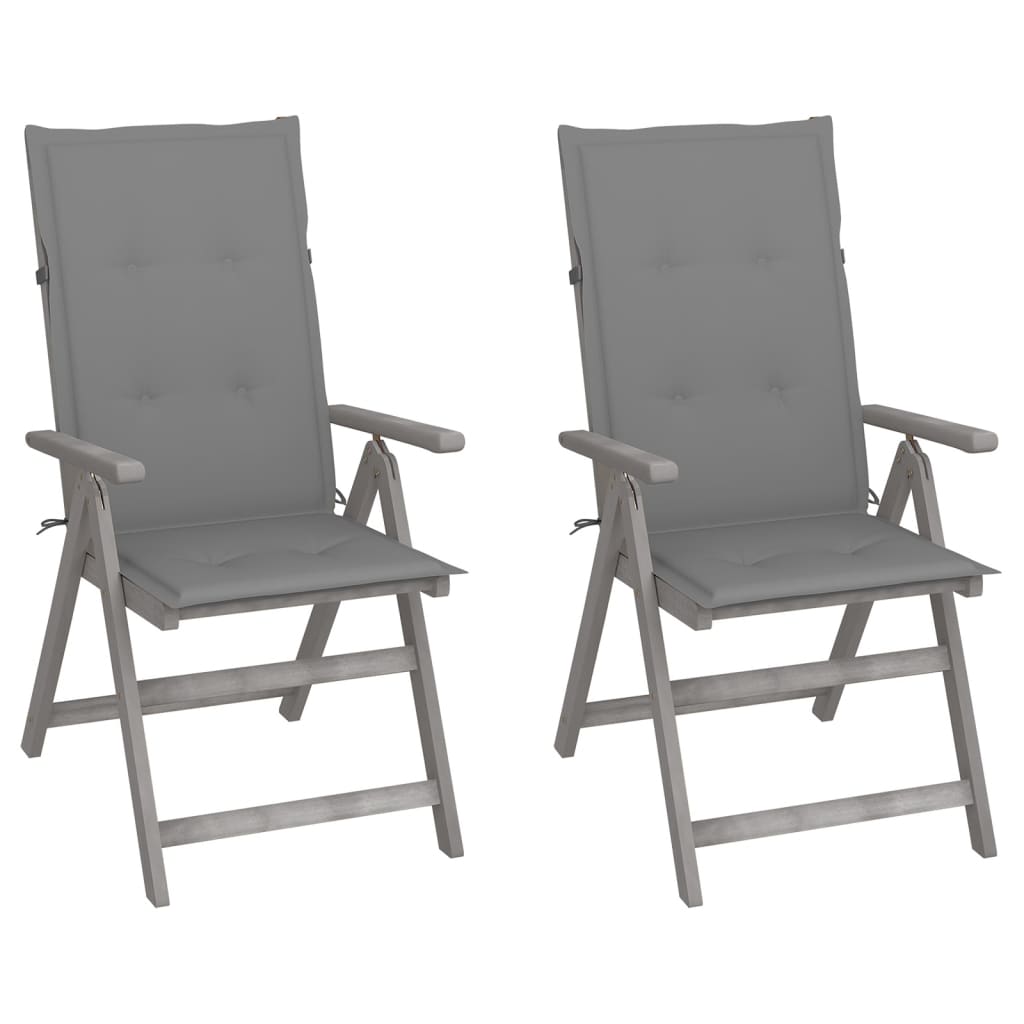 Chaises inclinables de jardin lot de 2 et coussins Bois acacia