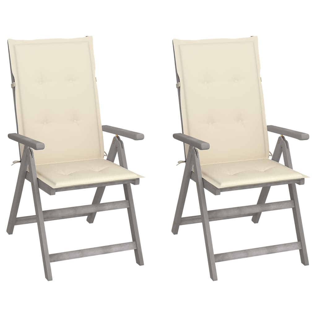 Chaises inclinables de jardin lot de 2 et coussins Bois acacia