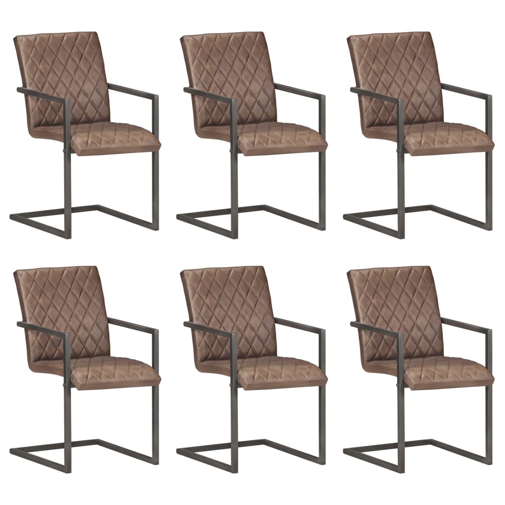 Chaises à manger cantilever lot de 6 marron cuir véritable