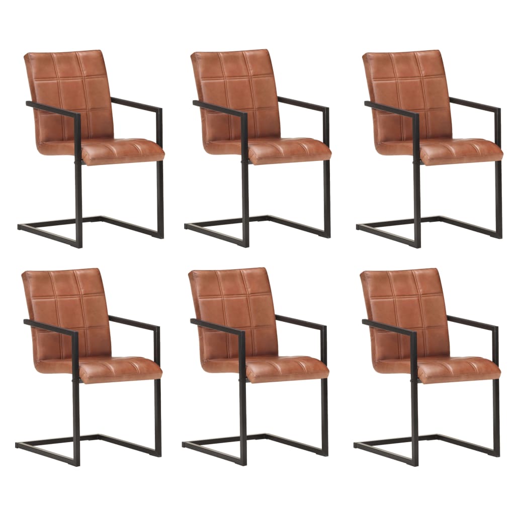 Chaises à manger cantilever lot de 6 marron cuir véritable