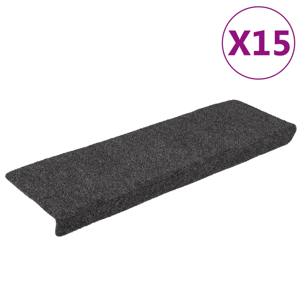 Tapis d'escalier 15 pcs tissu aiguilleté 65x21x4 cm anthracite