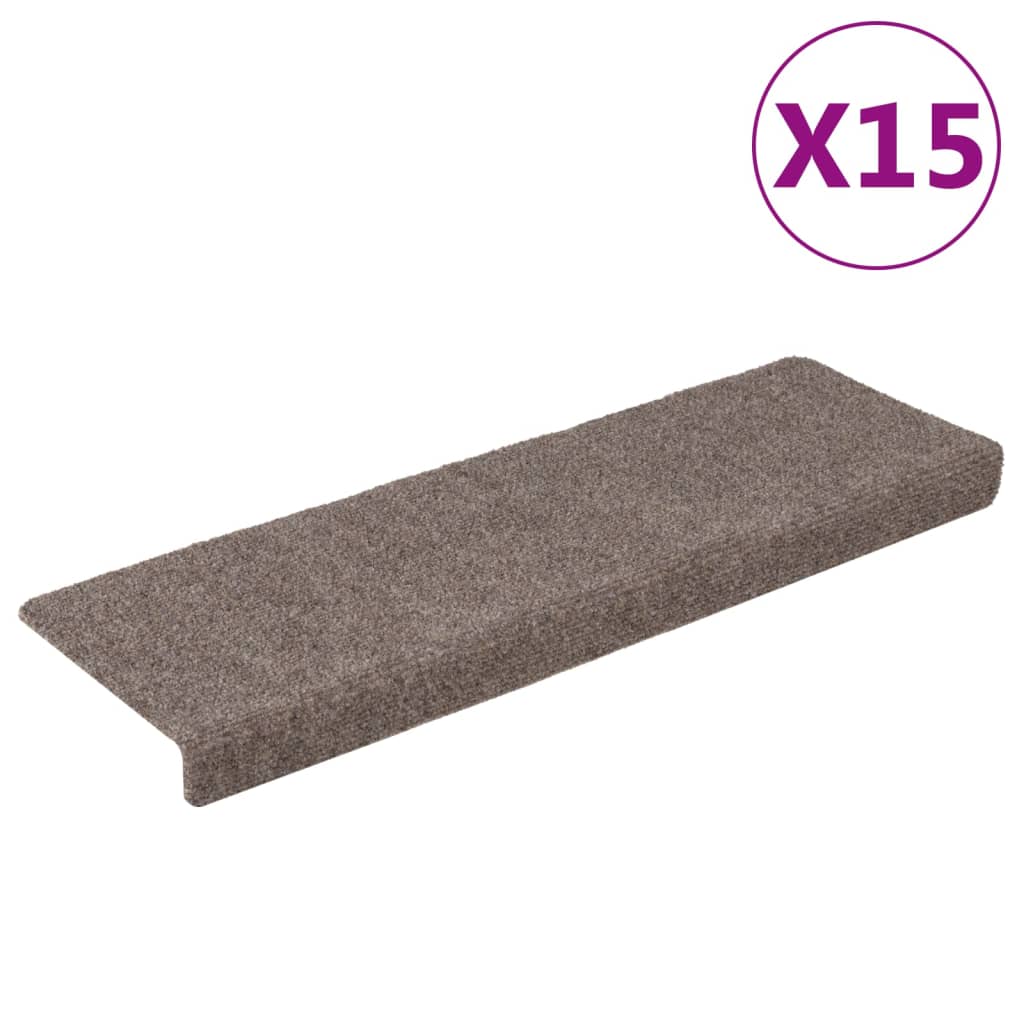 Tapis d'escalier 15 pcs Tissu aiguilleté 65x21x4 cm Crème