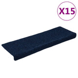 Tapis d'escalier 15 pcs Tissu aiguilleté 65x21x4 cm Bleu