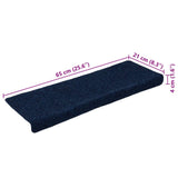 Tapis d'escalier 15 pcs Tissu aiguilleté 65x21x4 cm Bleu