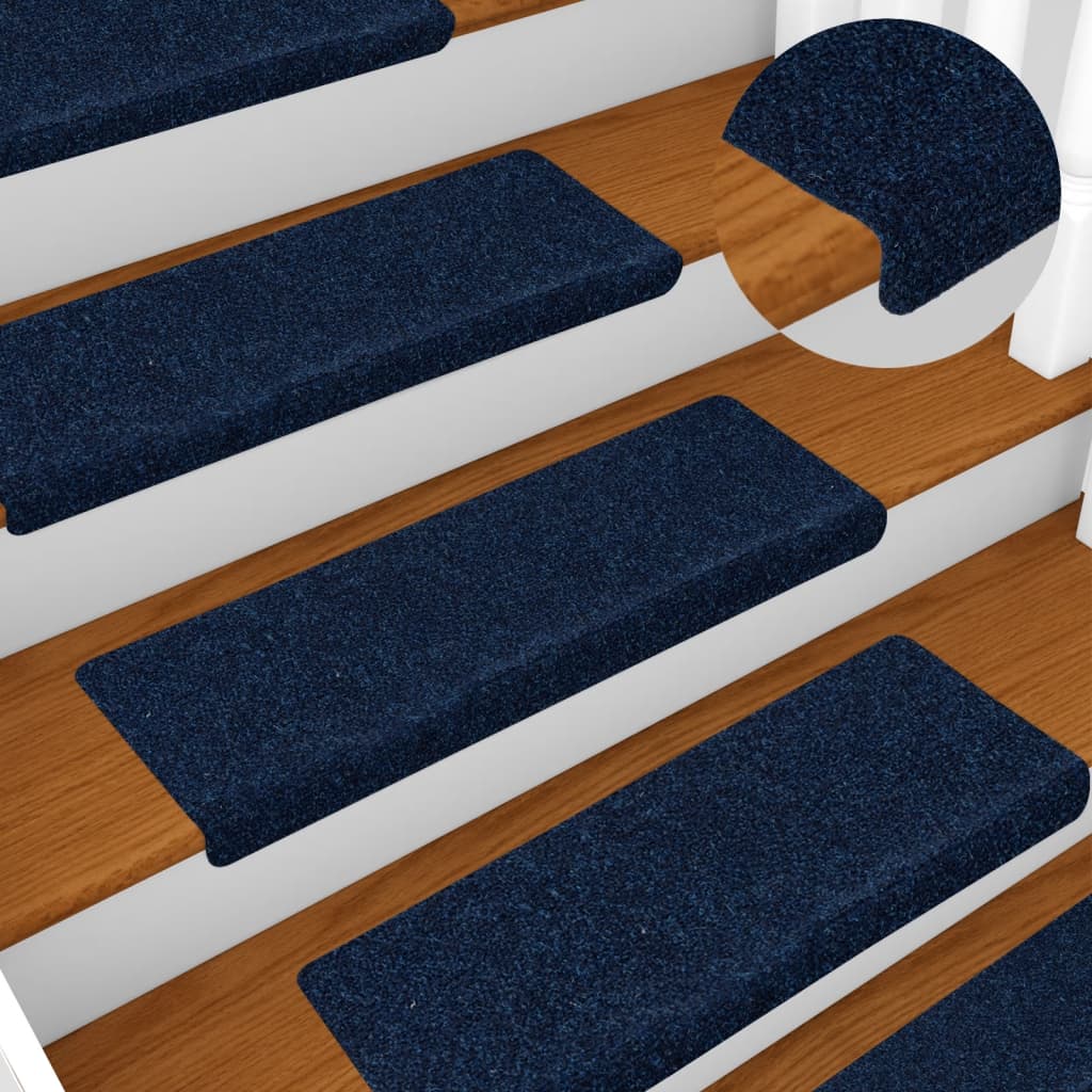 Tapis d'escalier 15 pcs Tissu aiguilleté 65x21x4 cm Bleu