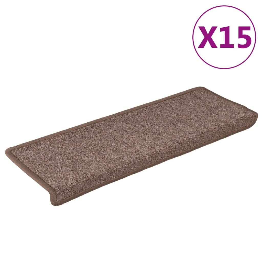 Tapis d'escalier 15 pcs 65x21x4 cm Marron