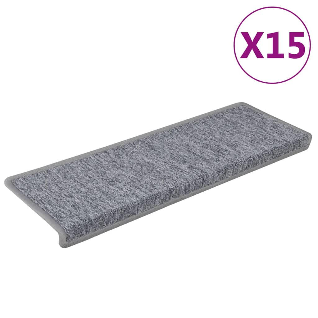 Tapis d'escalier 15 pcs 65x21x4 cm Blanc et gris