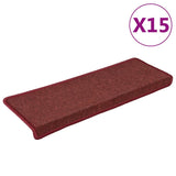 Tapis d'escalier 15 pcs 65x21x4 cm Rouge mat