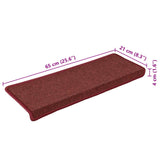 Tapis d'escalier 15 pcs 65x21x4 cm Rouge mat