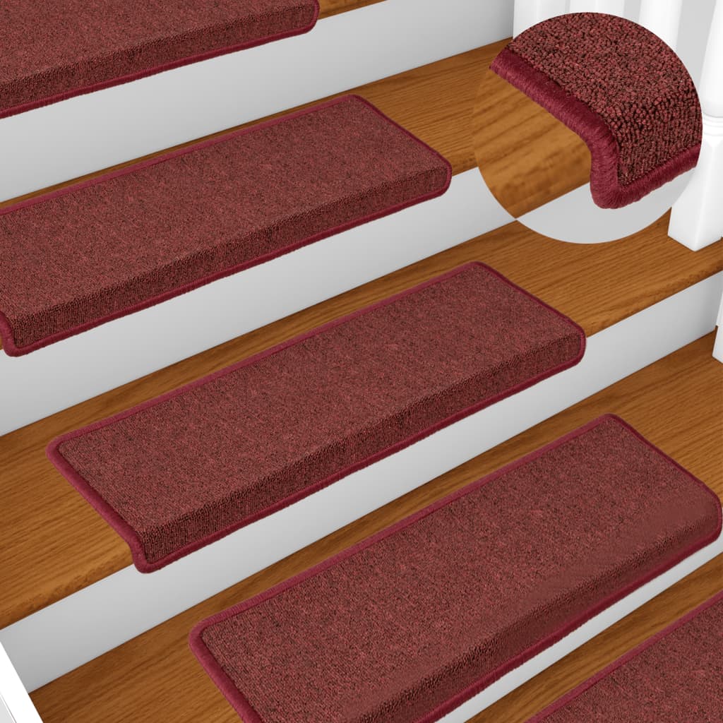 Tapis d'escalier 15 pcs 65x21x4 cm Rouge mat